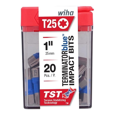 Wiha TerminatorBlue Impact Bit Box - Torx T25 x 1 Inch, 20PK 70060